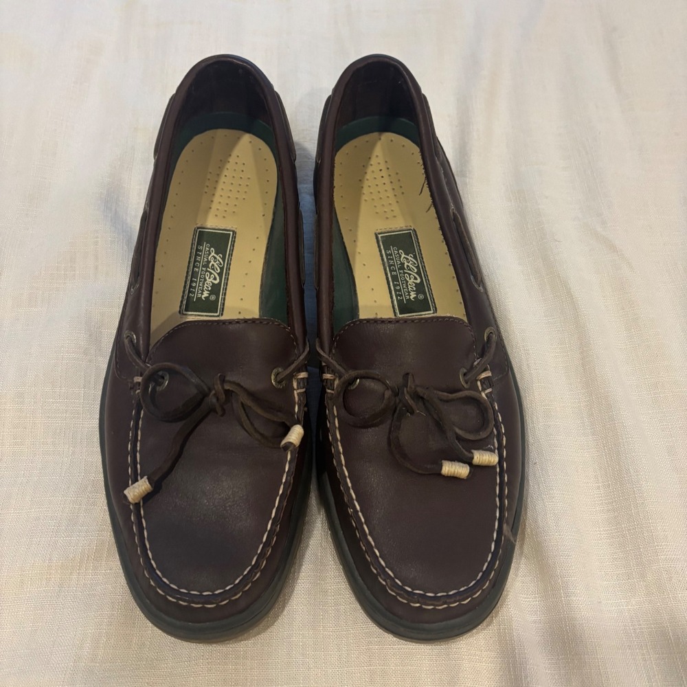 LL Bean Mens Leather Boat Shoes Brown Loafers 11 M
